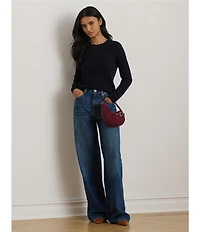 Lauren Ralph Lauren Pointelle Knit Crew Neck Long Sleeve Sweater