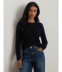Lauren Ralph Lauren Pointelle Knit Crew Neck Long Sleeve Sweater