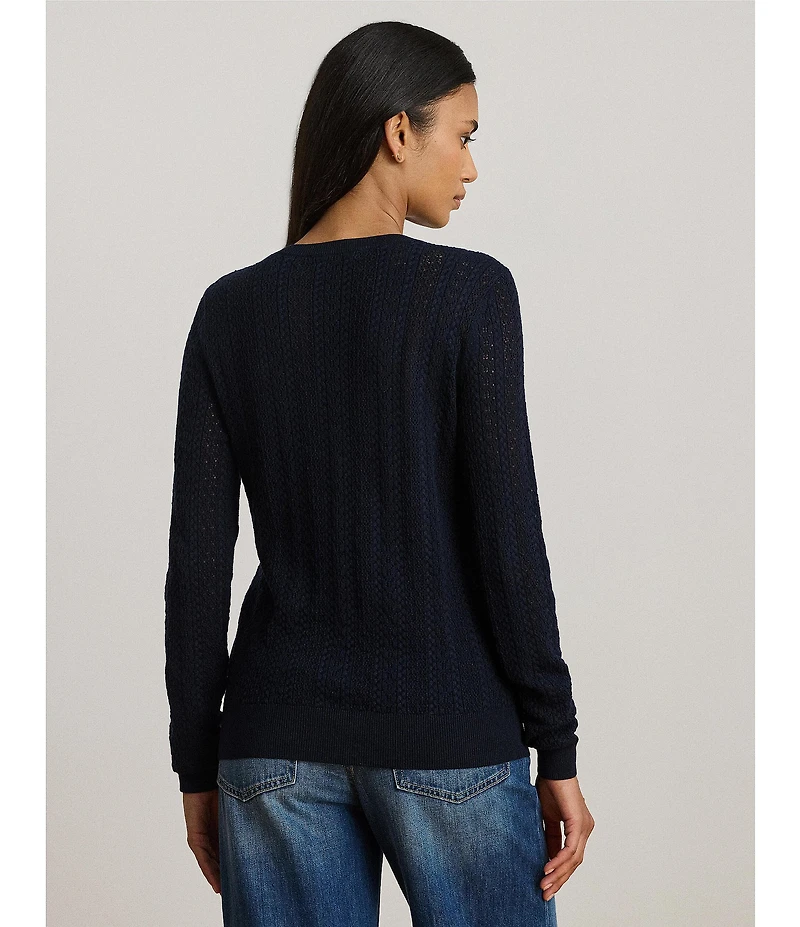 Lauren Ralph Lauren Pointelle Knit Crew Neck Long Sleeve Sweater