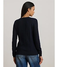 Lauren Ralph Lauren Pointelle Knit Crew Neck Long Sleeve Sweater