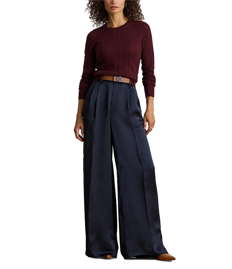 Lauren Ralph Lauren Pointelle Knit Crew Neck Long Sleeve Sweater