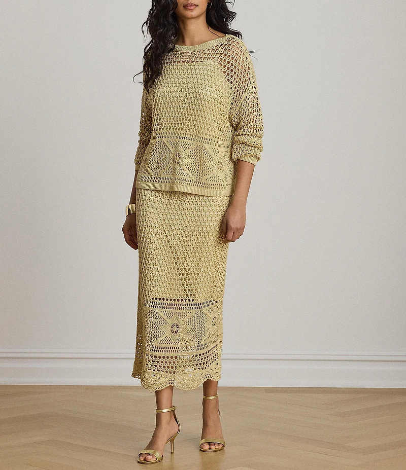 Lauren Ralph Lauren Pointelle-Knit Midi Length Pencil Skirt