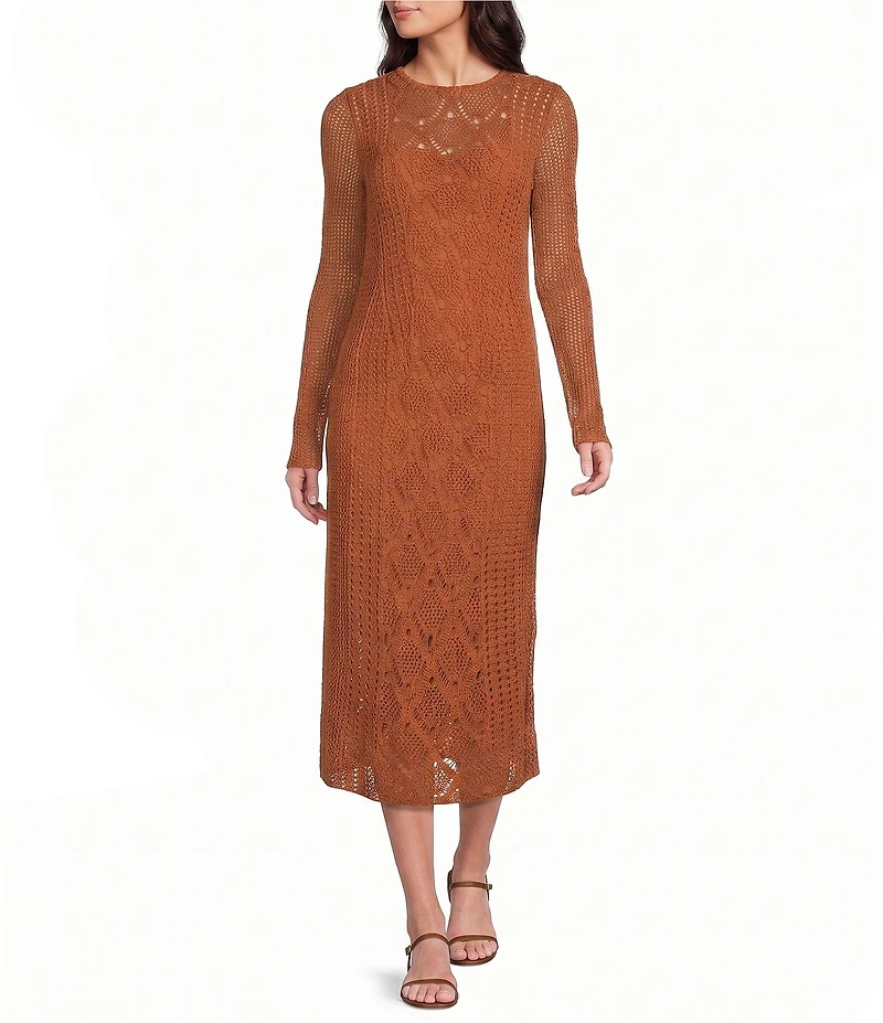 Lauren Ralph Lauren Pointelle Knit Round Neck Long Sleeve Sheath Dress