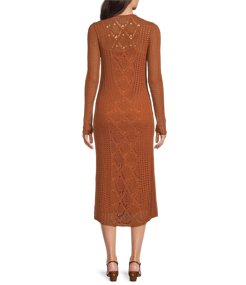 Lauren Ralph Lauren Pointelle Knit Round Neck Long Sleeve Sheath Dress
