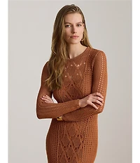 Lauren Ralph Lauren Pointelle Knit Round Neck Long Sleeve Sheath Dress