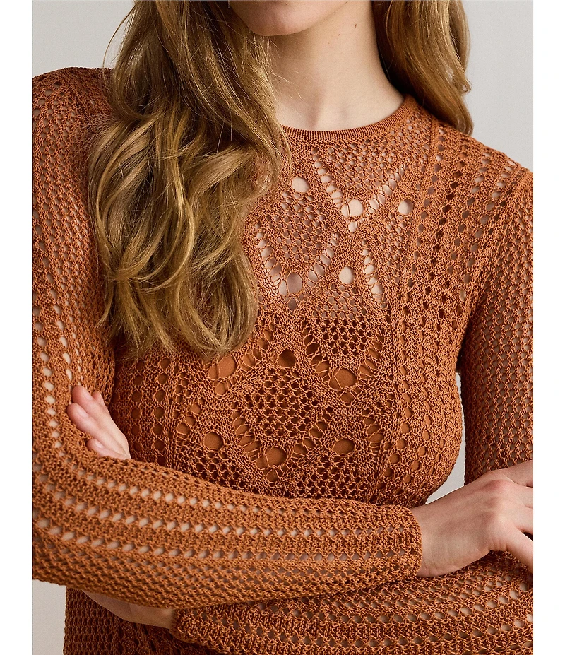 Lauren Ralph Lauren Pointelle Knit Round Neck Long Sleeve Sheath Dress
