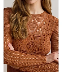 Lauren Ralph Lauren Pointelle Knit Round Neck Long Sleeve Sheath Dress