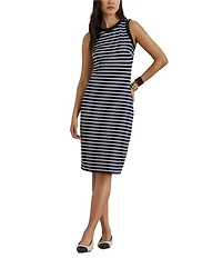 Lauren Ralph Lauren Ponte Knit Stripe Crew Neck Sleeveless Sheath Dress