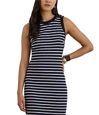 Lauren Ralph Lauren Ponte Knit Stripe Crew Neck Sleeveless Sheath Dress