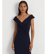 Lauren Ralph Lauren Portrait Collar Cap Sleeve Crepe Sheath Gown