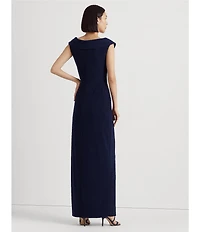 Lauren Ralph Lauren Portrait Collar Cap Sleeve Crepe Sheath Gown