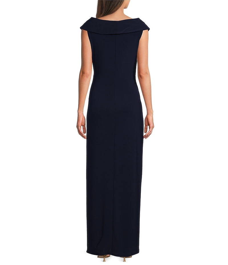 Lauren Ralph Lauren Portrait Collar Cap Sleeve Crepe Sheath Gown