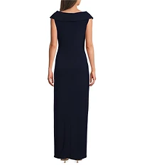 Lauren Ralph Lauren Portrait Collar Cap Sleeve Crepe Sheath Gown