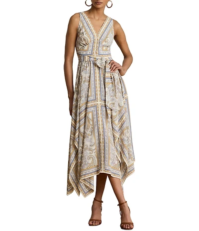 Lauren Ralph Lauren Print Woven Georgette V-Neck Sleeveless A-Line Dress