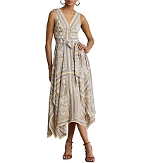 Lauren Ralph Lauren Print Woven Georgette V-Neck Sleeveless A-Line Dress