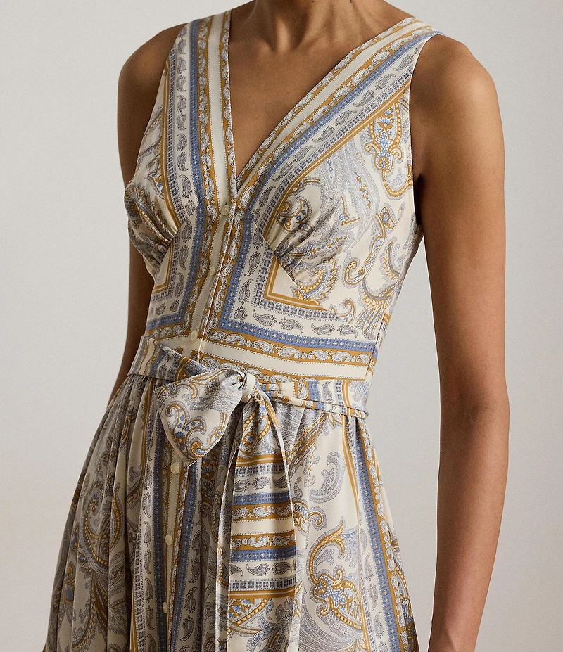 Lauren Ralph Lauren Print Woven Georgette V-Neck Sleeveless A-Line Dress