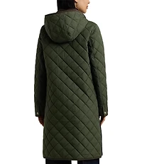 Lauren Ralph Lauren Quilted Hooded Corduroy Collar Snap Front Coat