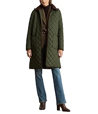 Lauren Ralph Lauren Quilted Hooded Corduroy Collar Snap Front Coat