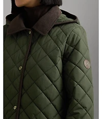 Lauren Ralph Lauren Quilted Hooded Corduroy Collar Snap Front Coat
