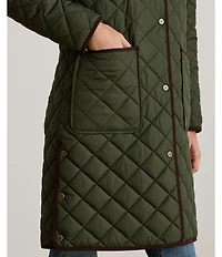 Lauren Ralph Lauren Quilted Hooded Corduroy Collar Snap Front Coat