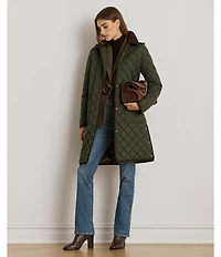 Lauren Ralph Lauren Quilted Hooded Corduroy Collar Snap Front Coat