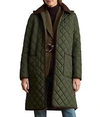 Lauren Ralph Lauren Quilted Hooded Corduroy Collar Snap Front Coat