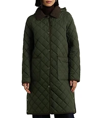 Lauren Ralph Lauren Quilted Hooded Corduroy Collar Snap Front Coat
