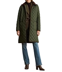 Lauren Ralph Lauren Quilted Hooded Corduroy Collar Snap Front Coat