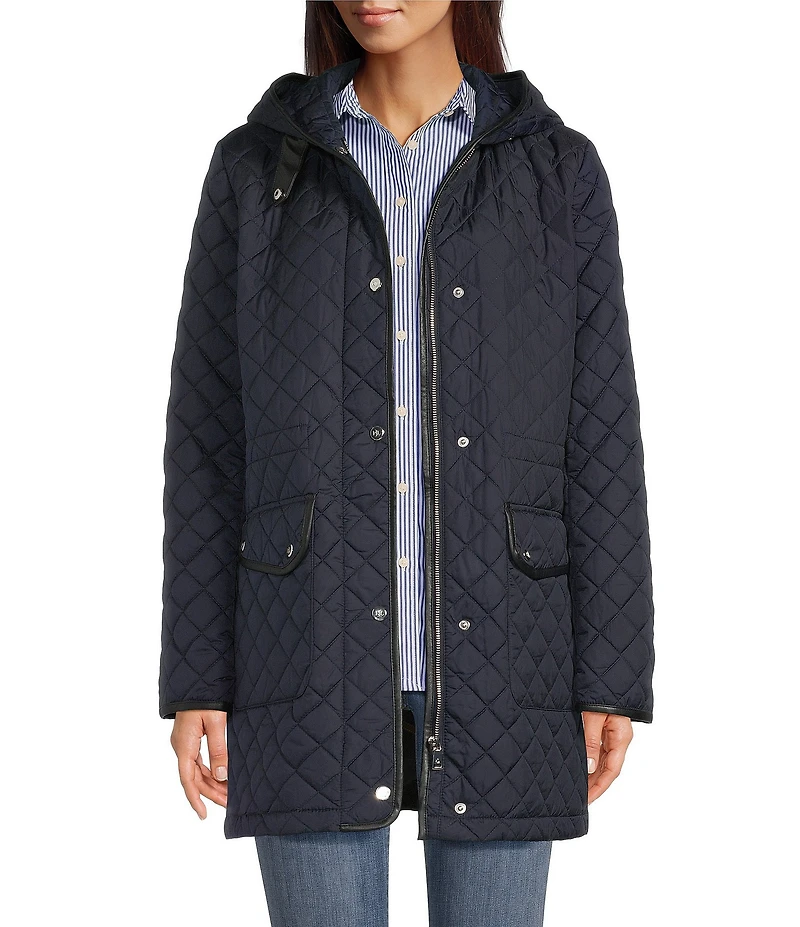 Lauren Ralph Lauren Quilted Hooded Internal Drawcord Zip Front Coat