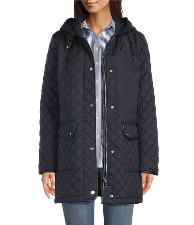 Lauren Ralph Lauren Quilted Hooded Internal Drawcord Zip Front Coat