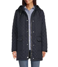 Lauren Ralph Lauren Quilted Hooded Internal Drawcord Zip Front Coat