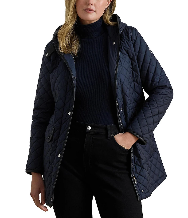 Lauren Ralph Lauren Quilted Hooded Internal Drawcord Zip Front Coat