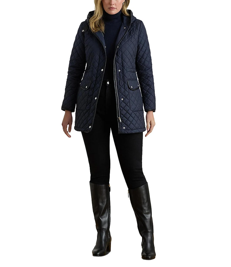 Lauren Ralph Lauren Quilted Hooded Internal Drawcord Zip Front Coat