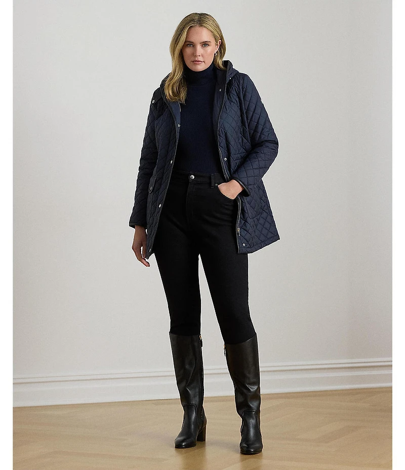 Lauren Ralph Lauren Quilted Hooded Internal Drawcord Zip Front Coat