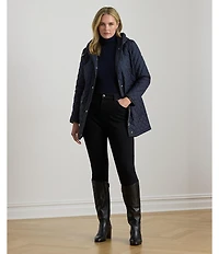 Lauren Ralph Lauren Quilted Hooded Internal Drawcord Zip Front Coat