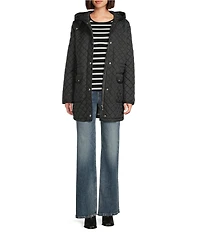 Lauren Ralph Lauren Quilted Hooded Internal Drawcord Zip Front Coat
