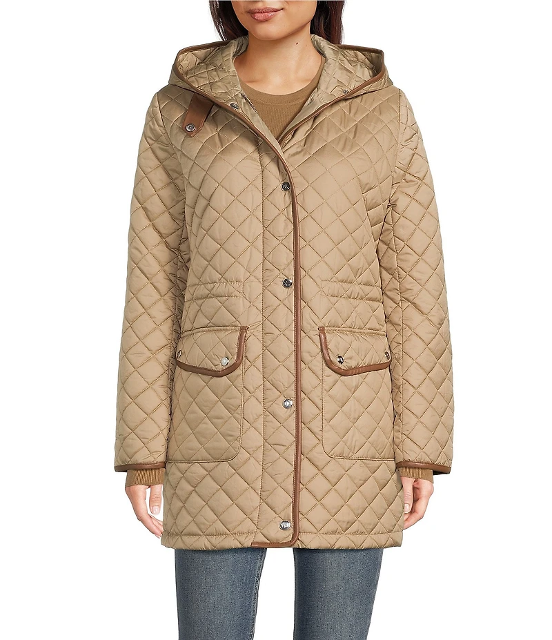 Lauren Ralph Lauren Quilted Hooded Internal Drawcord Zip Front Coat
