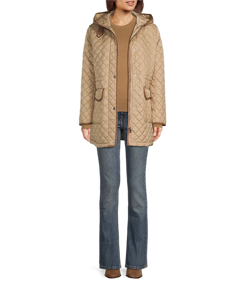 Lauren Ralph Lauren Quilted Hooded Internal Drawcord Zip Front Coat