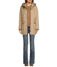 Lauren Ralph Lauren Quilted Hooded Internal Drawcord Zip Front Coat