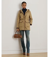 Lauren Ralph Lauren Quilted Hooded Internal Drawcord Zip Front Coat