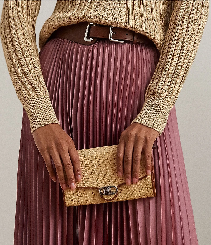 Lauren Ralph Lauren Adair Raffia Contrast Trim Medium Crossbody Bag