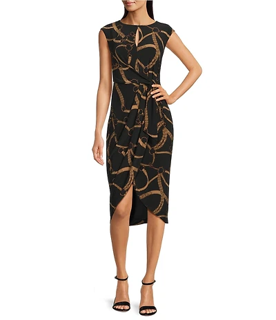 Lauren Ralph Lauren Reidly Crew Neck Keyhole Midi Dress