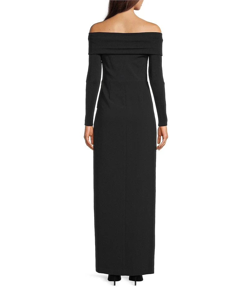 Lauren Ralph Lauren Rib Knit Crepe Fold Over Off The Shoulder Long Sleeve Column Dress