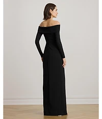 Lauren Ralph Lauren Rib Knit Crepe Fold Over Off The Shoulder Long Sleeve Column Dress