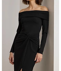 Lauren Ralph Lauren Rib Knit Crepe Fold Over Off The Shoulder Long Sleeve Column Dress