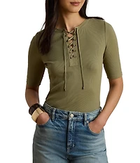 Lauren Ralph Lauren Rib Knit Crew Neck Short Sleeve Shirt