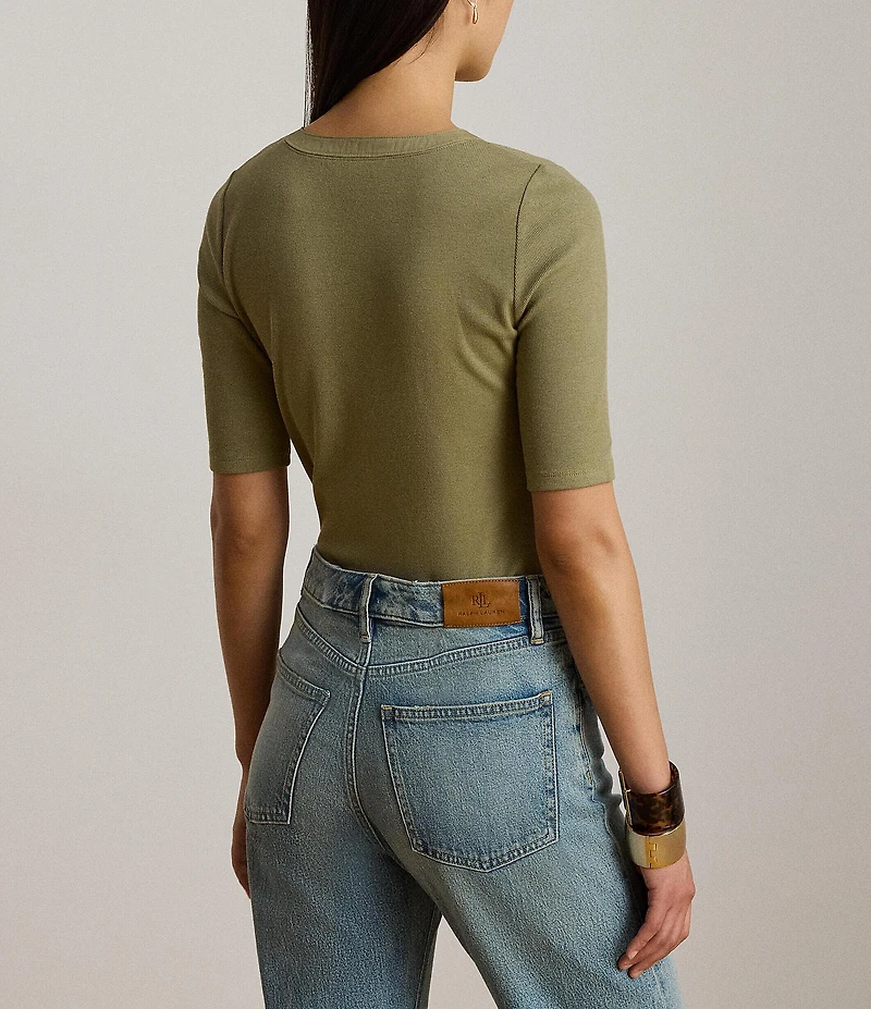 Lauren Ralph Lauren Rib Knit Crew Neck Short Sleeve Shirt