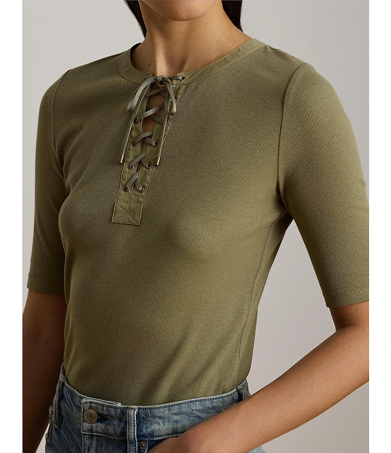 Lauren Ralph Lauren Rib Knit Crew Neck Short Sleeve Shirt
