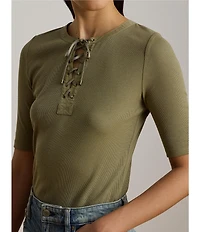 Lauren Ralph Lauren Rib Knit Crew Neck Short Sleeve Shirt