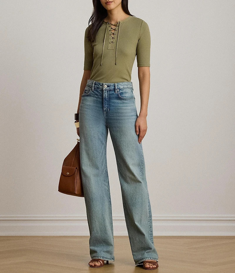 Lauren Ralph Lauren Rib Knit Crew Neck Short Sleeve Shirt